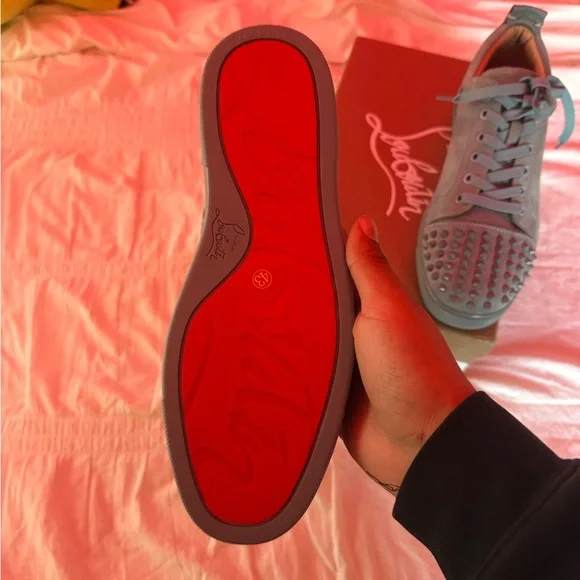 Christian Louboutin Gray Spiked Sneakers - Picture 6 of 7